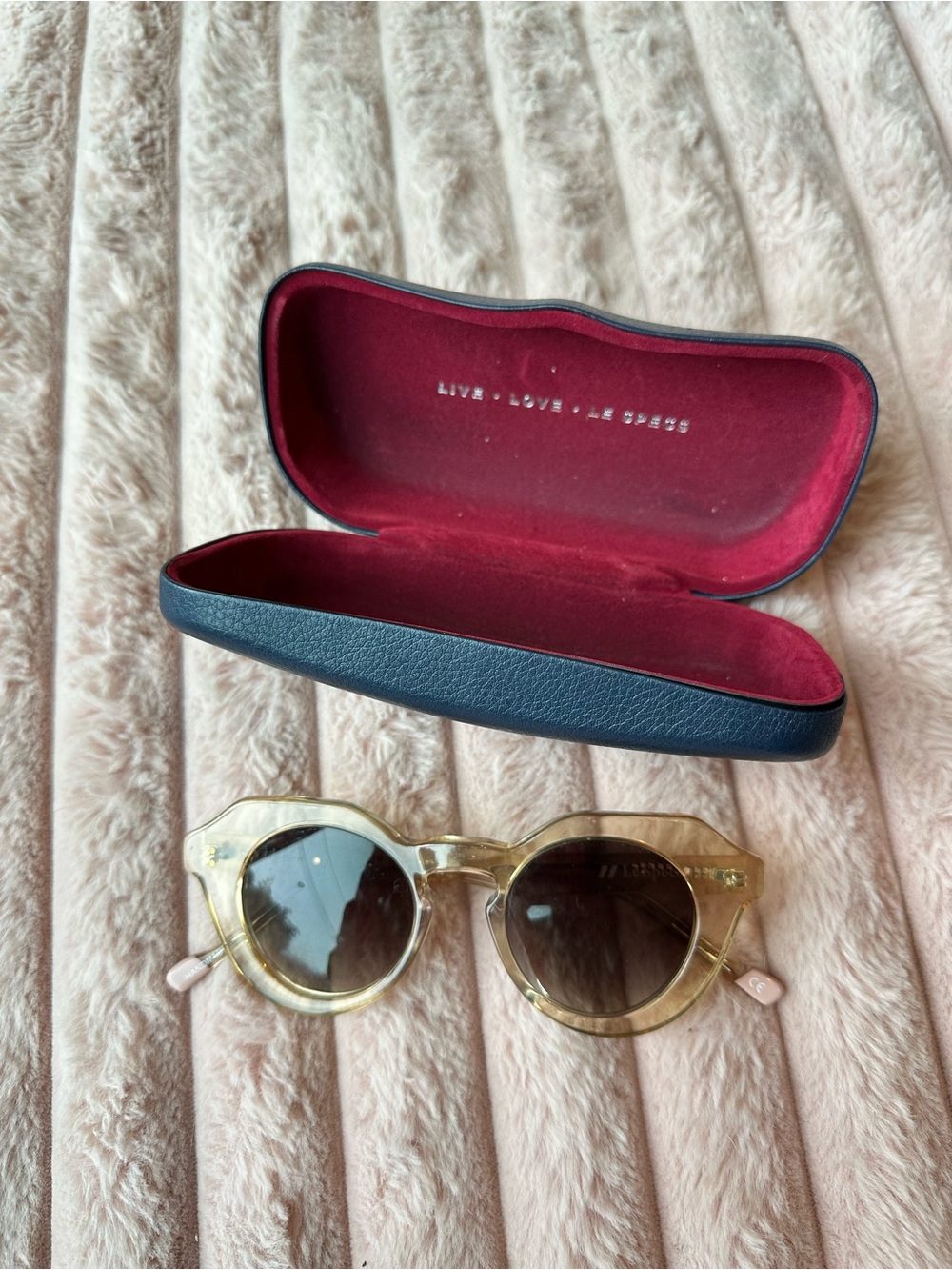 Le Specs Translucent Beige Round Sunglasses with Gold Accents